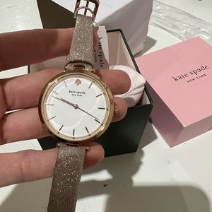 NWT Kate Spade Leather Three-hand Watch in Rose Gold Glitter